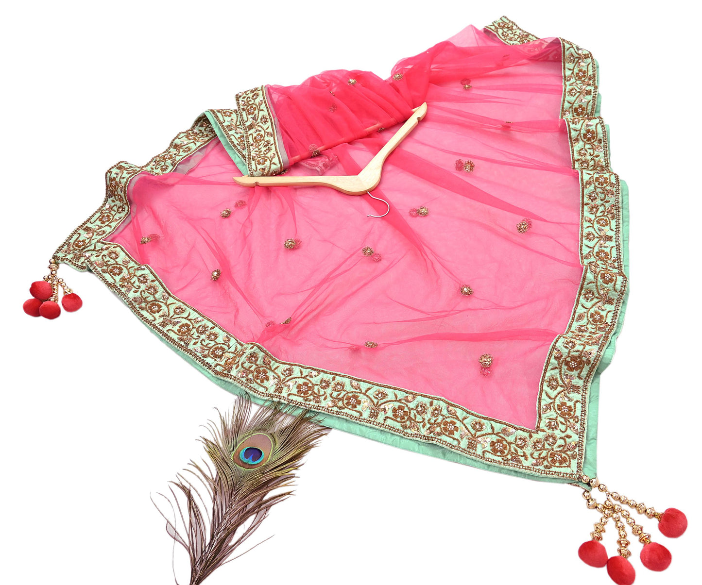Indian Heavy Wedding Dupatta Pink Net Long Stole Hand Embroidered By Designer Sabyasachi Scarves Zardozi Bridal Veil