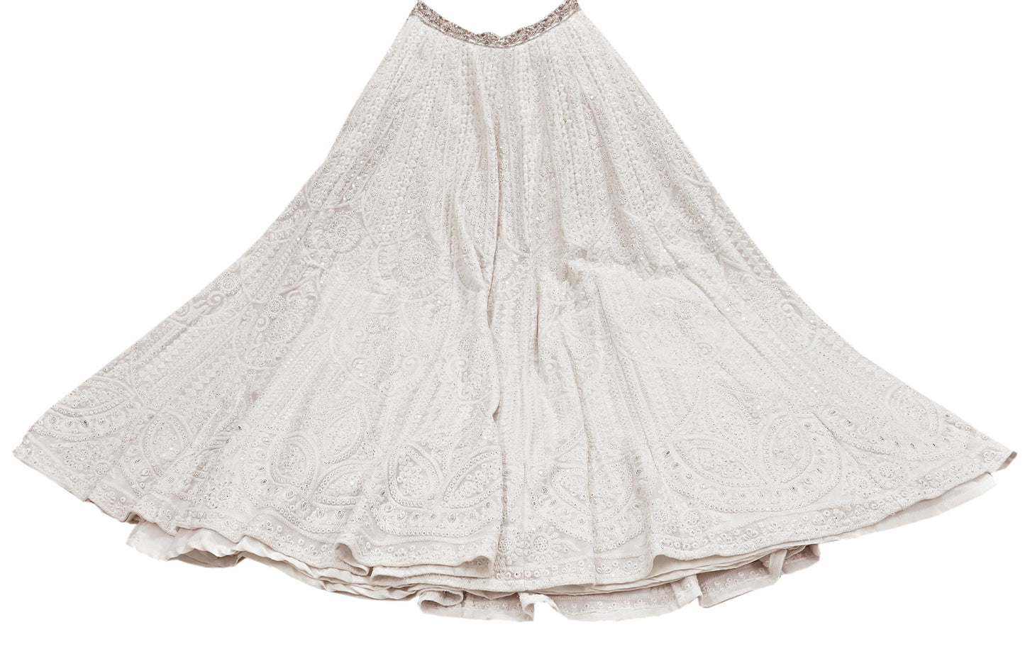 Indian Pre-owned Ivory Embroidered Lehenga/Skirt By Designer dimple shroff Pure Georgette Silk