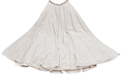 Indian Pre-owned Ivory Embroidered Lehenga/Skirt By Designer dimple shroff Pure Georgette Silk