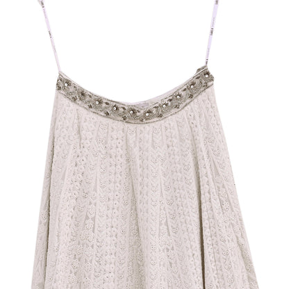 Indian Pre-owned Ivory Embroidered Lehenga/Skirt By Designer dimple shroff Pure Georgette Silk