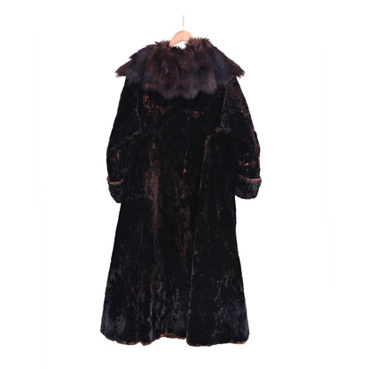 Vintage Dark Brown Full Length Faux Fur Coat Unisex Indian Pre-Owned Luxury Winter Overcoat Pure Woolen Long Fur Jacket
