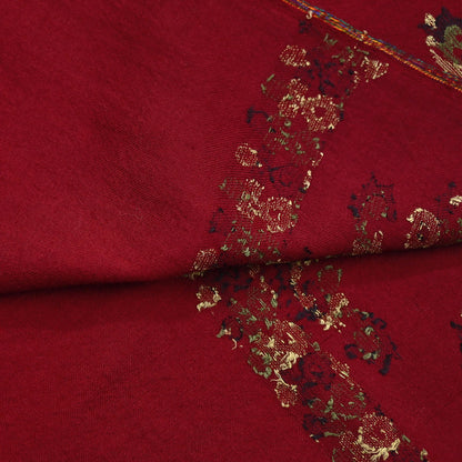 Indian Vintage Dark Red Pure Woolen Shawl Handmade Woven Jamawar Work Long Throw Stole Warm Floral Design Soft