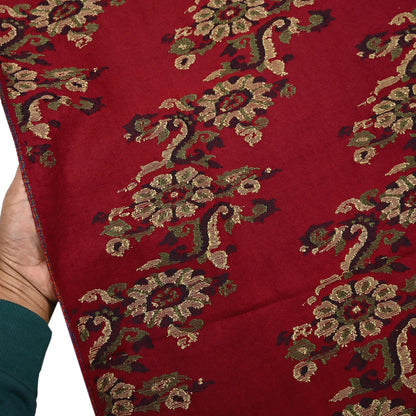 Indian Vintage Dark Red Pure Woolen Shawl Handmade Woven Jamawar Work Long Throw Stole Warm Floral Design Soft