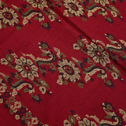 Indian Vintage Dark Red Pure Woolen Shawl Handmade Woven Jamawar Work Long Throw Stole Warm Floral Design Soft