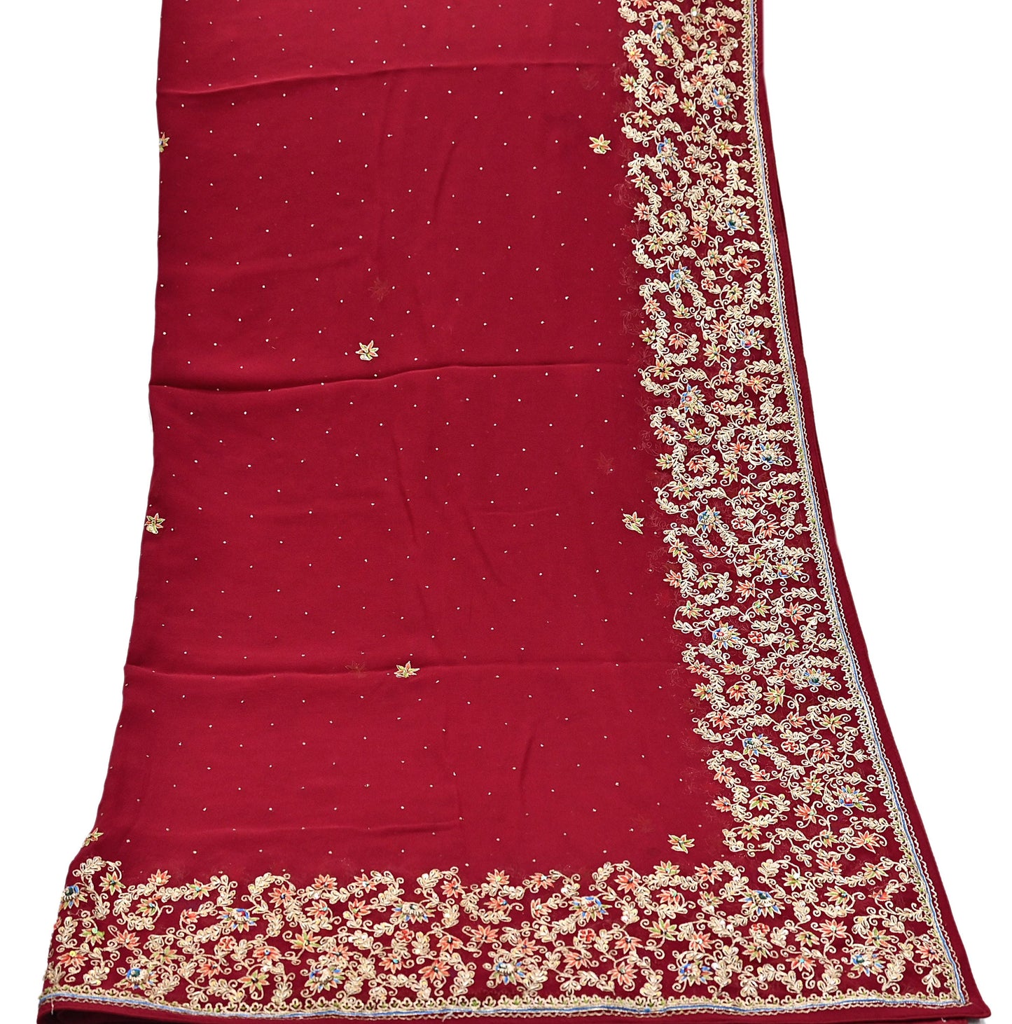 Indian Vintage Heavy Dark Red Dupatta Pure Georgette Silk Long Stole Hand Embroidered Designer By Ritu Kumar Scarves Scarf Zari Zardozi
