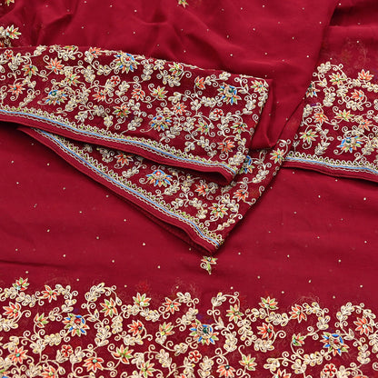 Indian Vintage Heavy Dark Red Dupatta Pure Georgette Silk Long Stole Hand Embroidered Designer By Ritu Kumar Scarves Scarf Zari Zardozi