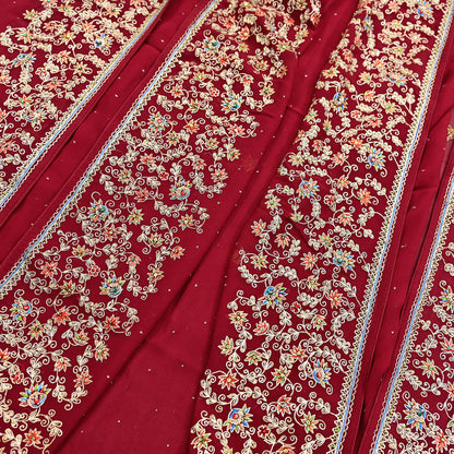 Indian Vintage Heavy Dark Red Dupatta Pure Georgette Silk Long Stole Hand Embroidered Designer By Ritu Kumar Scarves Scarf Zari Zardozi