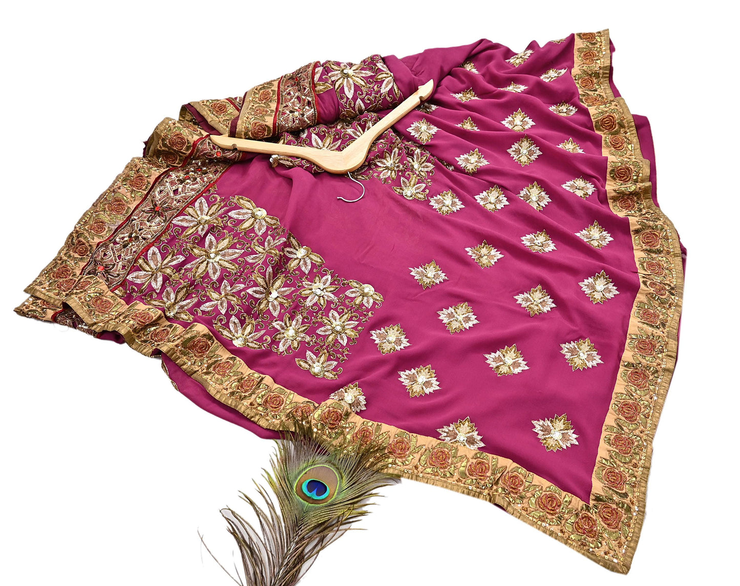 Indian Pre-owned Sari Pink Pure Georgette Silk Hand Embroidered Anamika Khanna Designer Sarees Ethnic 6Yd Sewing  Wedding Sarees