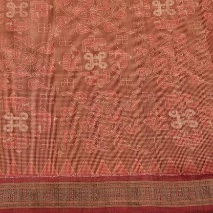 Indian Vintage Maroon Single Ikat Sambalpuri Patola Saree  100% Pure Silk Handwoven 5 Yards Zari Border Craft Fabric