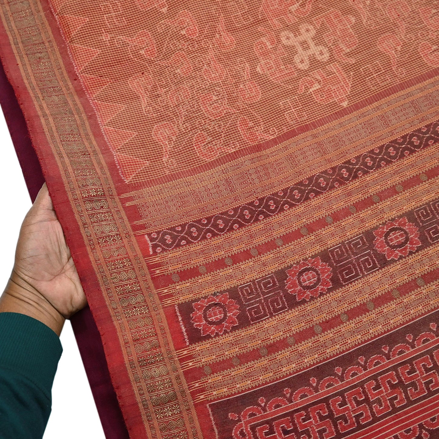 Indian Vintage Maroon Single Ikat Sambalpuri Patola Saree  100% Pure Silk Handwoven 5 Yards Zari Border Craft Fabric