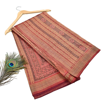 Indian Vintage Maroon Single Ikat Sambalpuri Patola Saree  100% Pure Silk Handwoven 5 Yards Zari Border Craft Fabric