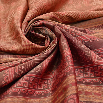 Indian Vintage Maroon Single Ikat Sambalpuri Patola Saree  100% Pure Silk Handwoven 5 Yards Zari Border Craft Fabric
