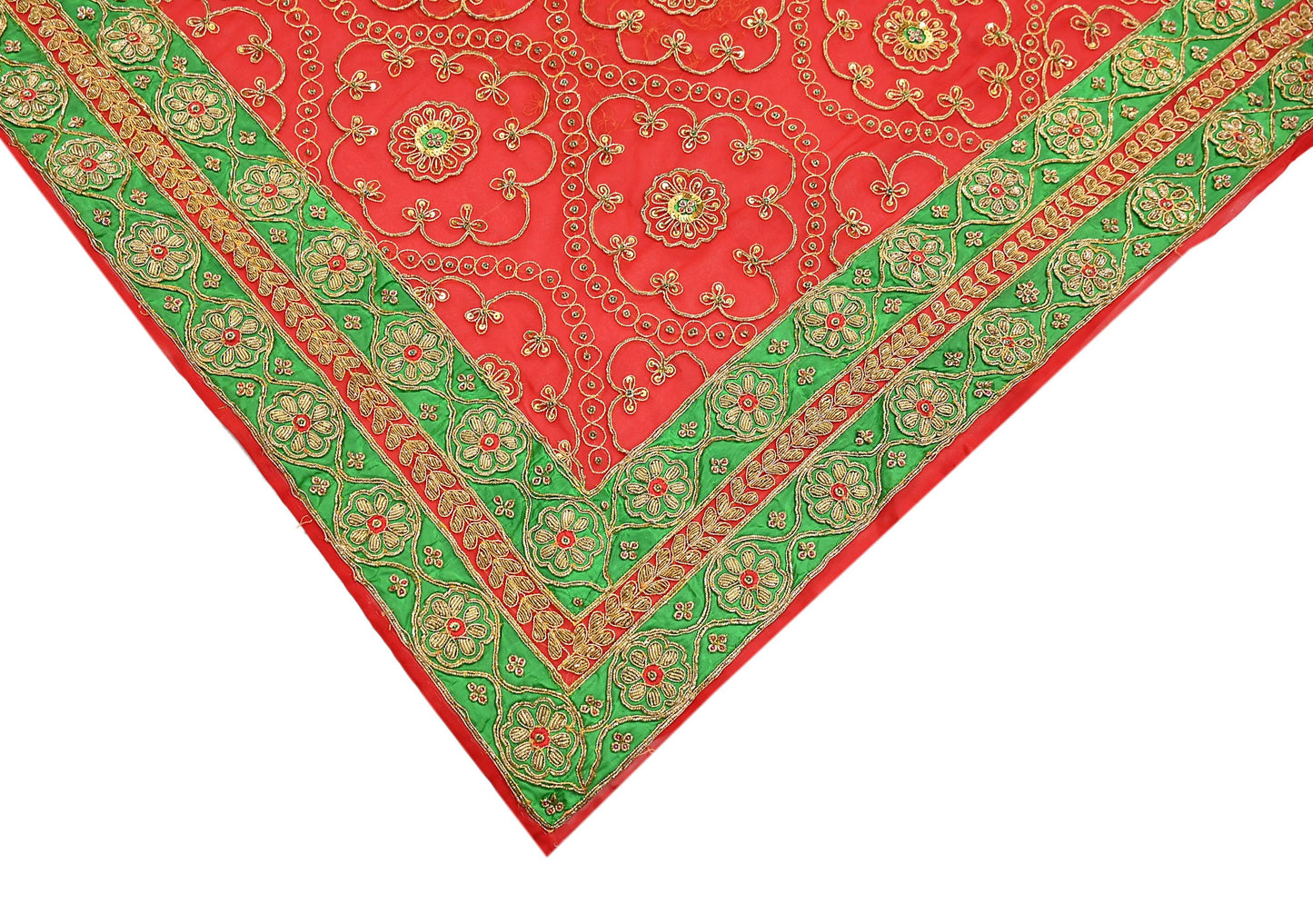 Antique Vintage Red Georgette Saree Hand Beaded Heavy Zari Ethnic Wedding Sari 5Yd Craft Fabric Dress Making Sewing