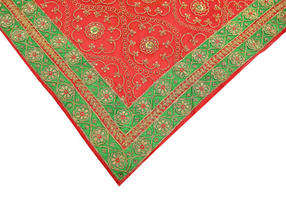 Antique Vintage Red Georgette Saree Hand Beaded Heavy Zari Ethnic Wedding Sari 5Yd Craft Fabric Dress Making Sewing
