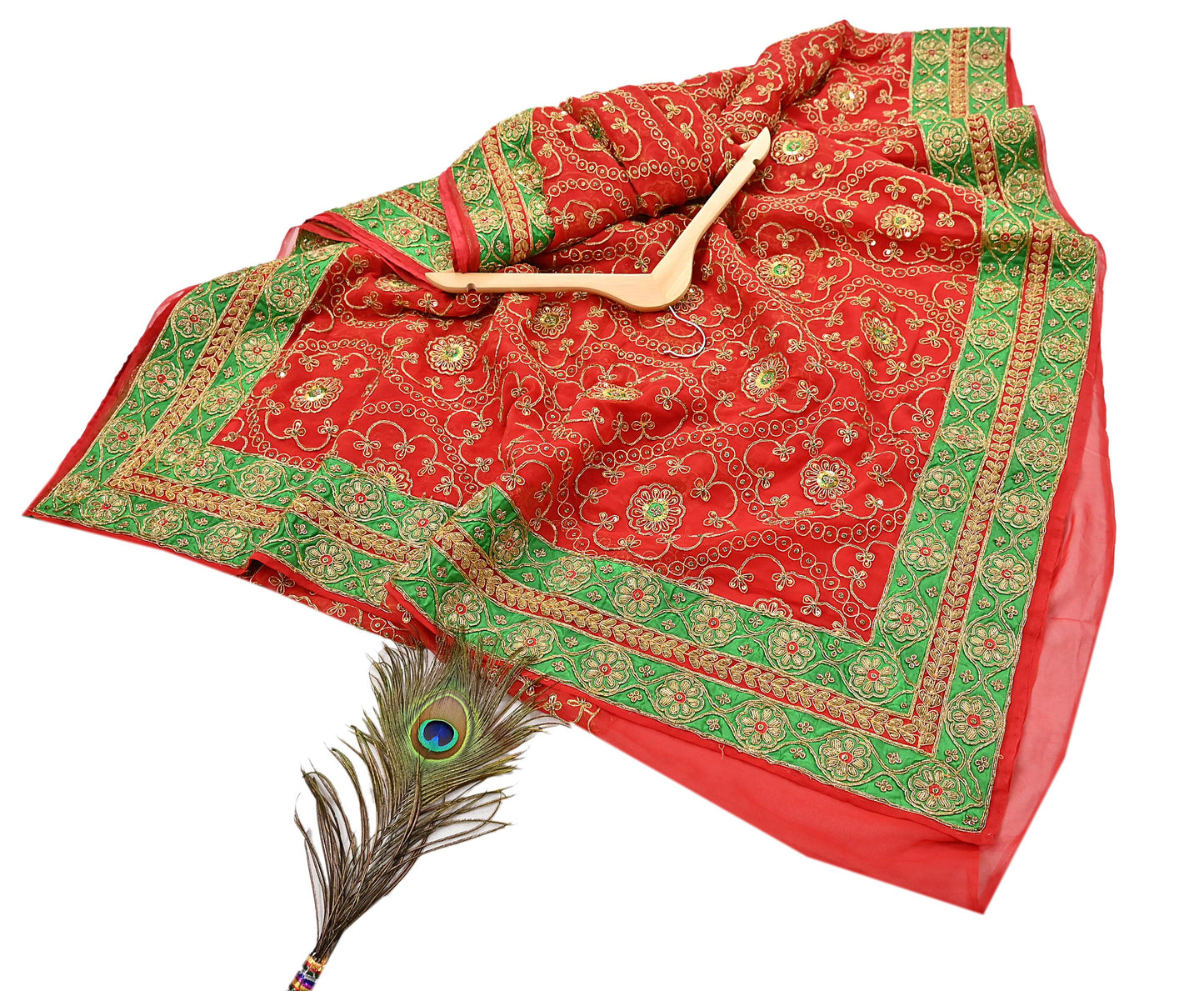Antique Vintage Red Georgette Saree Hand Beaded Heavy Zari Ethnic Wedding Sari 5Yd Craft Fabric Dress Making Sewing
