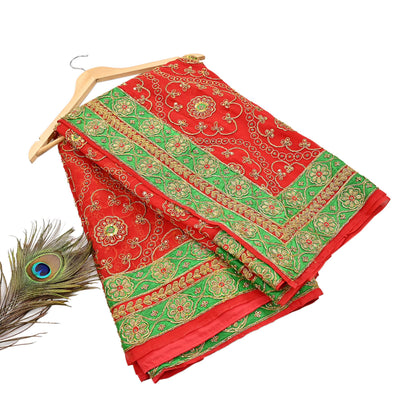 Antique Vintage Red Georgette Saree Hand Beaded Heavy Zari Ethnic Wedding Sari 5Yd Craft Fabric Dress Making Sewing