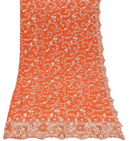 Indian Vintage Orange Pure Georgette Silk Hand Embroidered Lehenga 2pcs Set, Bollywood Wedding Wear