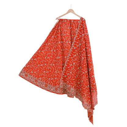 Indian Vintage Orange Pure Georgette Silk Hand Embroidered Lehenga 2pcs Set, Bollywood Wedding Wear