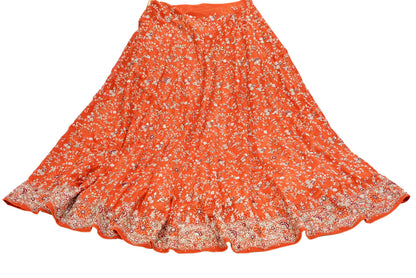 Indian Vintage Orange Pure Georgette Silk Hand Embroidered Lehenga 2pcs Set, Bollywood Wedding Wear