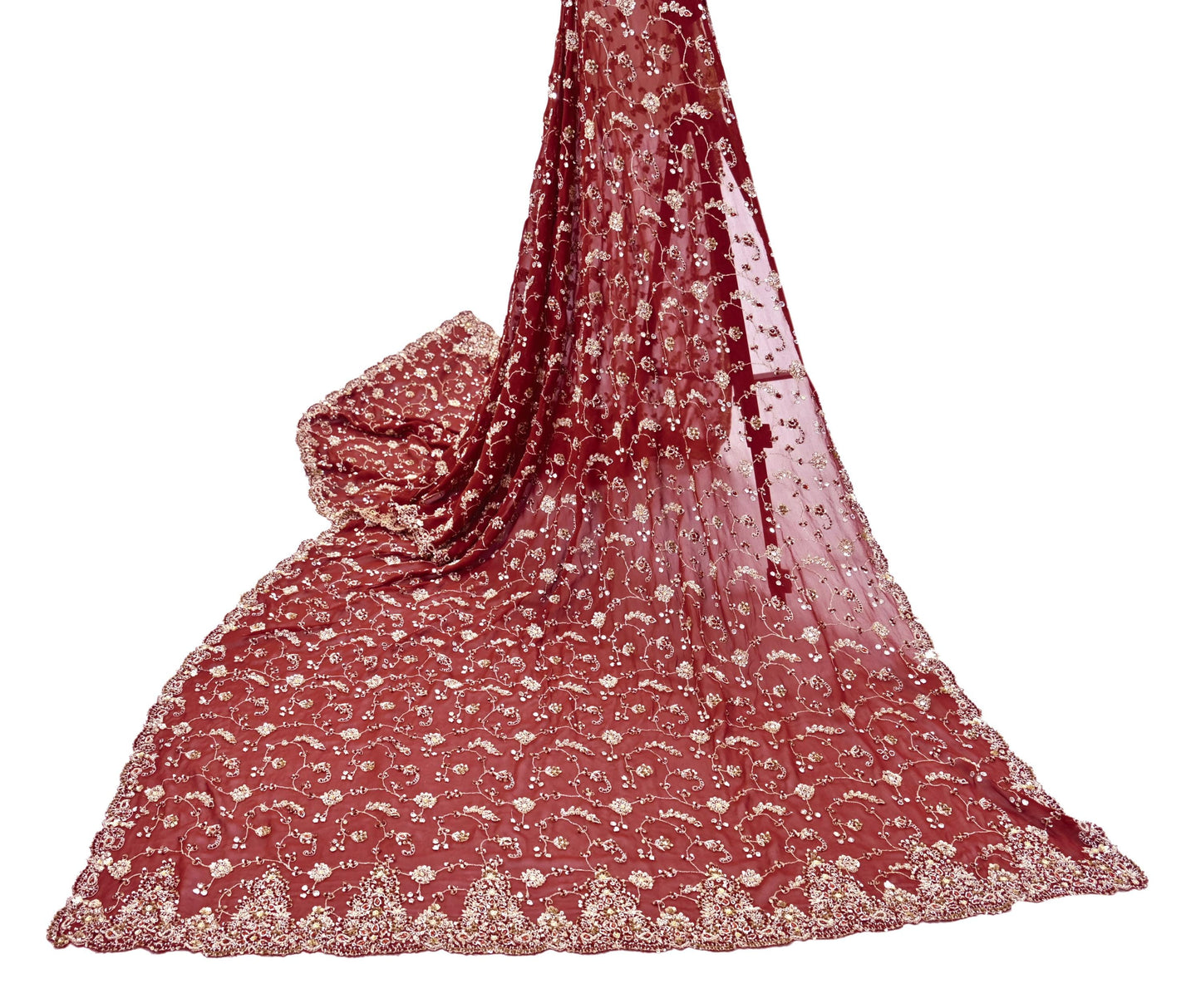 Indian Vintage Maroon Pure Georgette Silk Hand Embroidered Lehenga 2pcs Set, Bollywood Wedding Wear