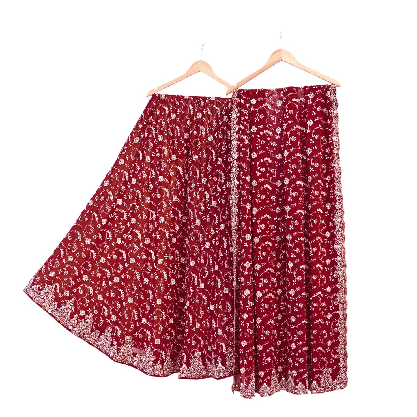 Indian Vintage Maroon Pure Georgette Silk Hand Embroidered Lehenga 2pcs Set, Bollywood Wedding Wear