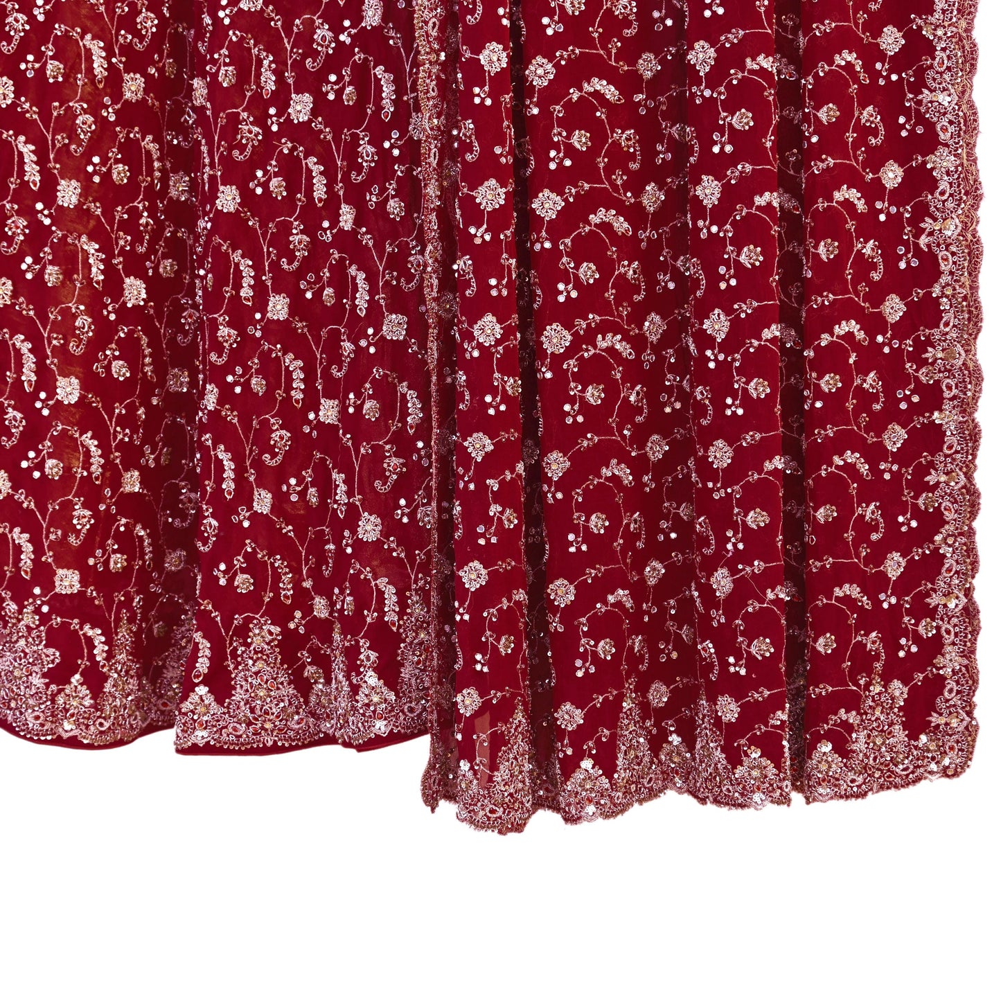 Indian Vintage Maroon Pure Georgette Silk Hand Embroidered Lehenga 2pcs Set, Bollywood Wedding Wear