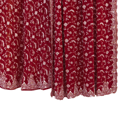 Indian Vintage Maroon Pure Georgette Silk Hand Embroidered Lehenga 2pcs Set, Bollywood Wedding Wear