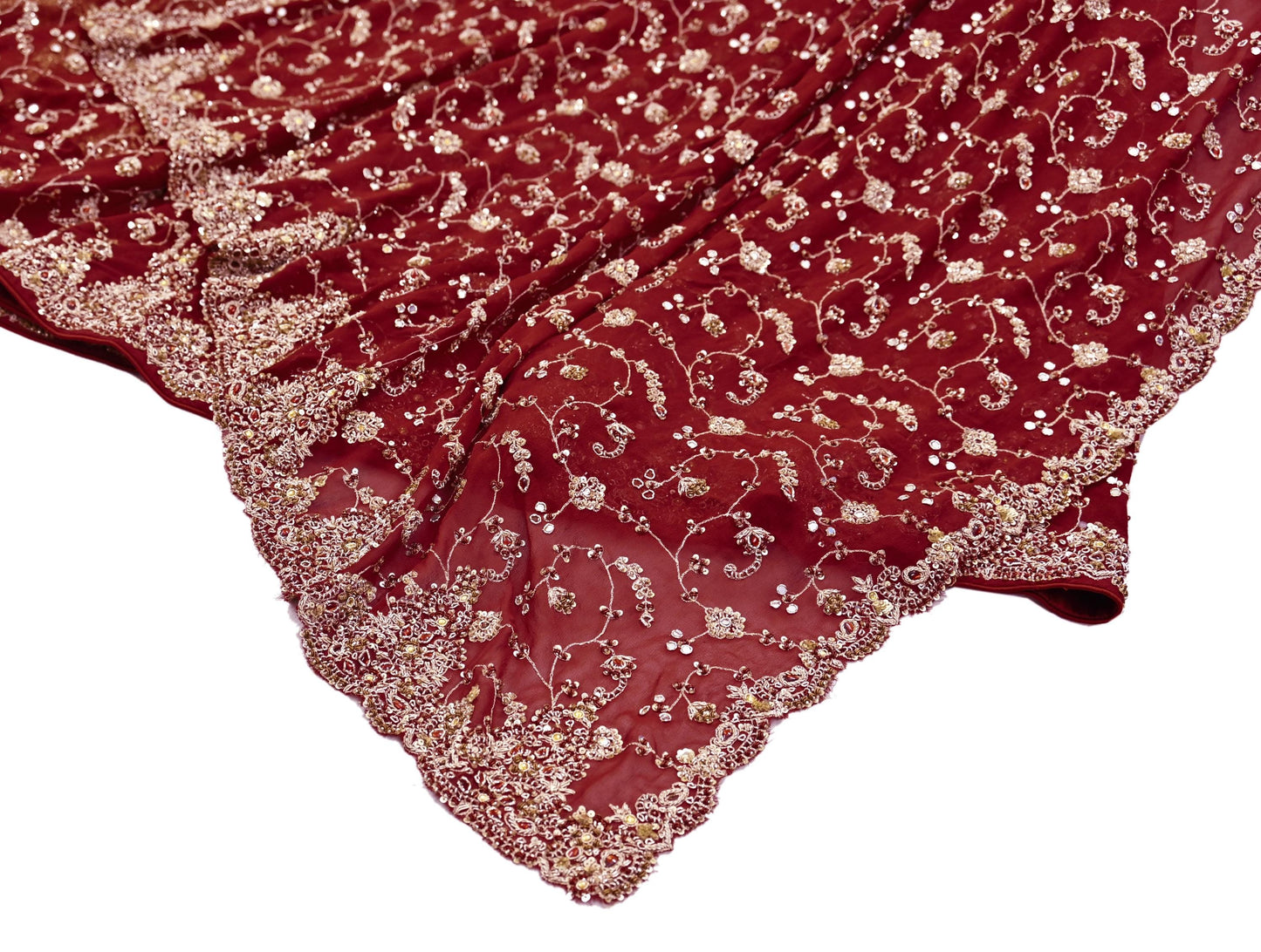 Indian Vintage Maroon Pure Georgette Silk Hand Embroidered Lehenga 2pcs Set, Bollywood Wedding Wear