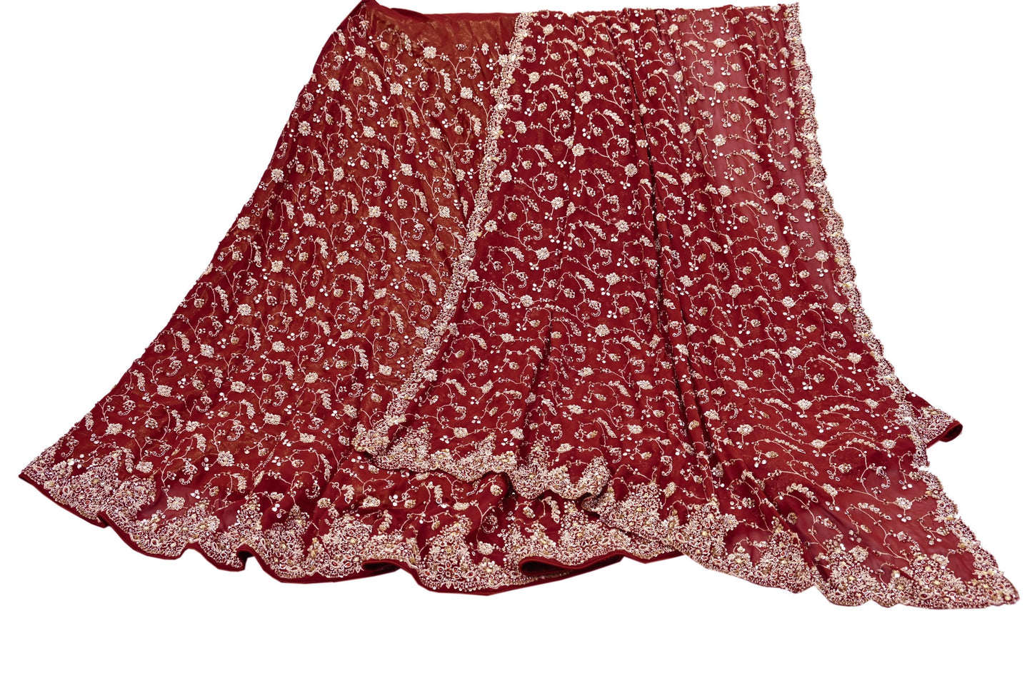 Indian Vintage Maroon Pure Georgette Silk Hand Embroidered Lehenga 2pcs Set, Bollywood Wedding Wear
