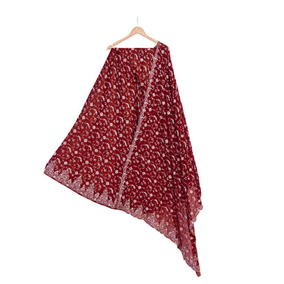 Indian Vintage Maroon Pure Georgette Silk Hand Embroidered Lehenga 2pcs Set, Bollywood Wedding Wear