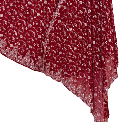 Indian Vintage Maroon Pure Georgette Silk Hand Embroidered Lehenga 2pcs Set, Bollywood Wedding Wear