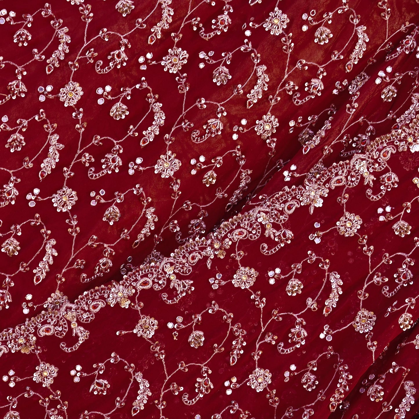 Indian Vintage Maroon Pure Georgette Silk Hand Embroidered Lehenga 2pcs Set, Bollywood Wedding Wear