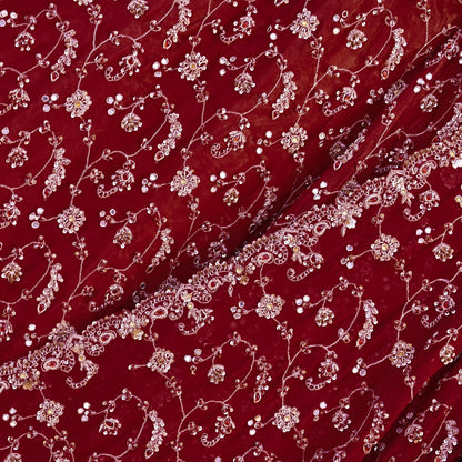 Indian Vintage Maroon Pure Georgette Silk Hand Embroidered Lehenga 2pcs Set, Bollywood Wedding Wear