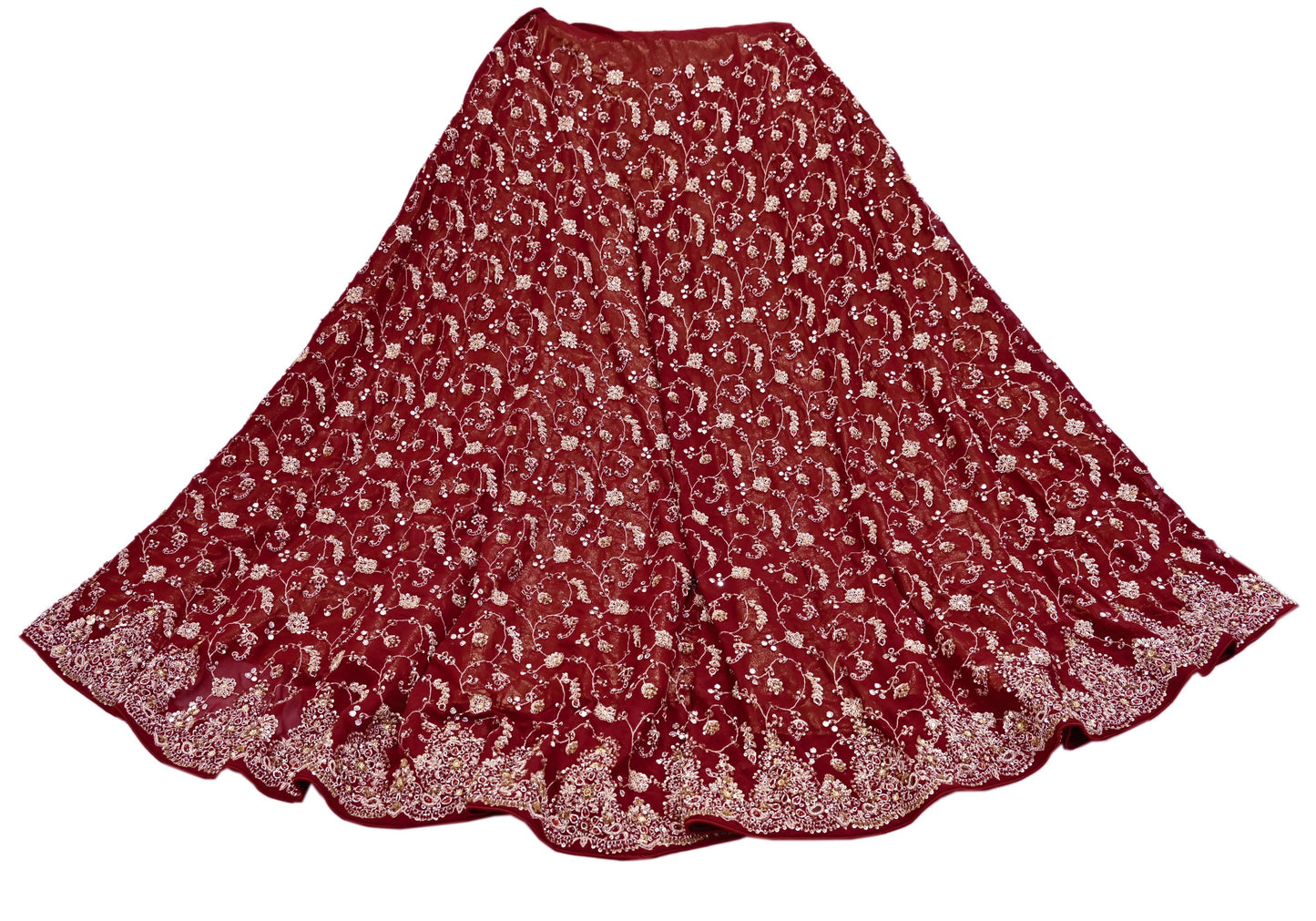 Indian Vintage Maroon Pure Georgette Silk Hand Embroidered Lehenga 2pcs Set, Bollywood Wedding Wear