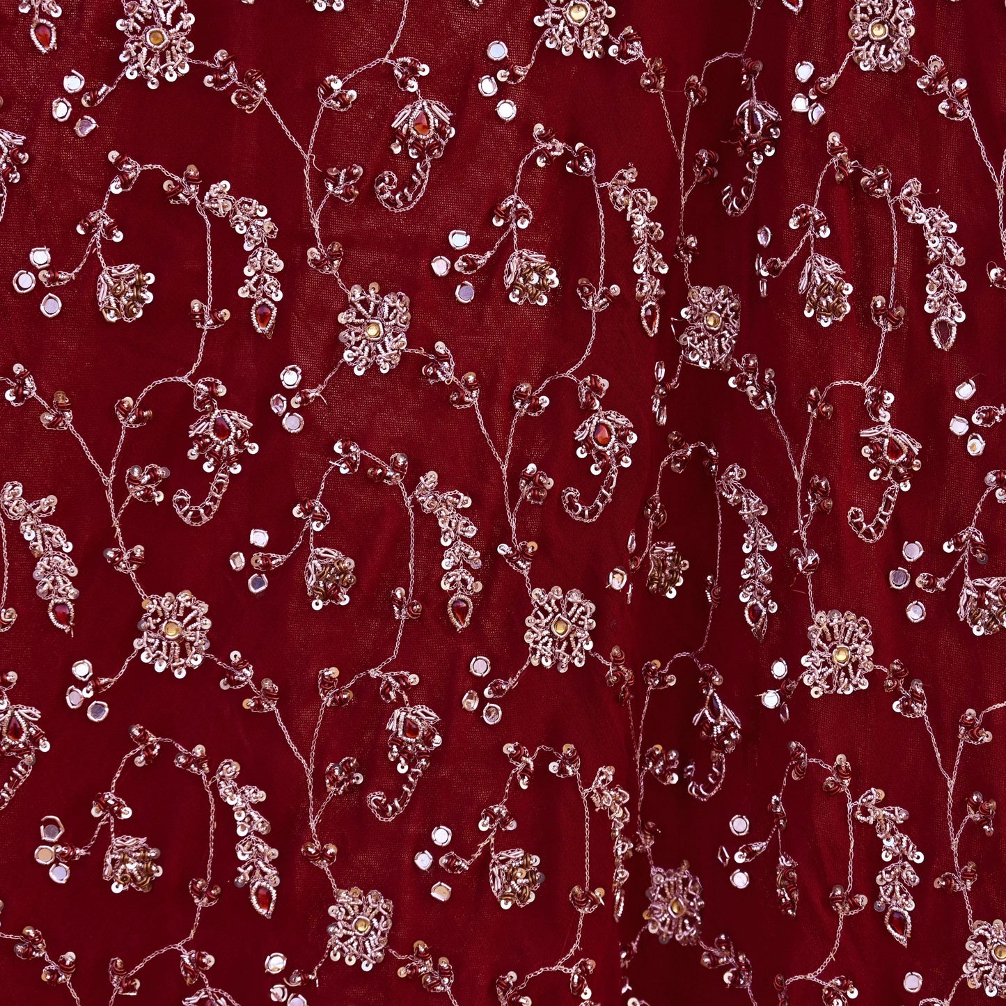 Indian Vintage Maroon Pure Georgette Silk Hand Embroidered Lehenga 2pcs Set, Bollywood Wedding Wear