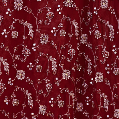 Indian Vintage Maroon Pure Georgette Silk Hand Embroidered Lehenga 2pcs Set, Bollywood Wedding Wear