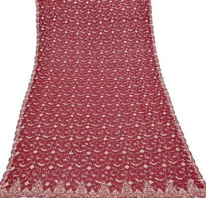 Indian Vintage Heavy Maroon Bridal Dupatta Pure Georgette Silk Hand Embroidered Zardozi, Dabka, Zari Work Party Wear Long Stole