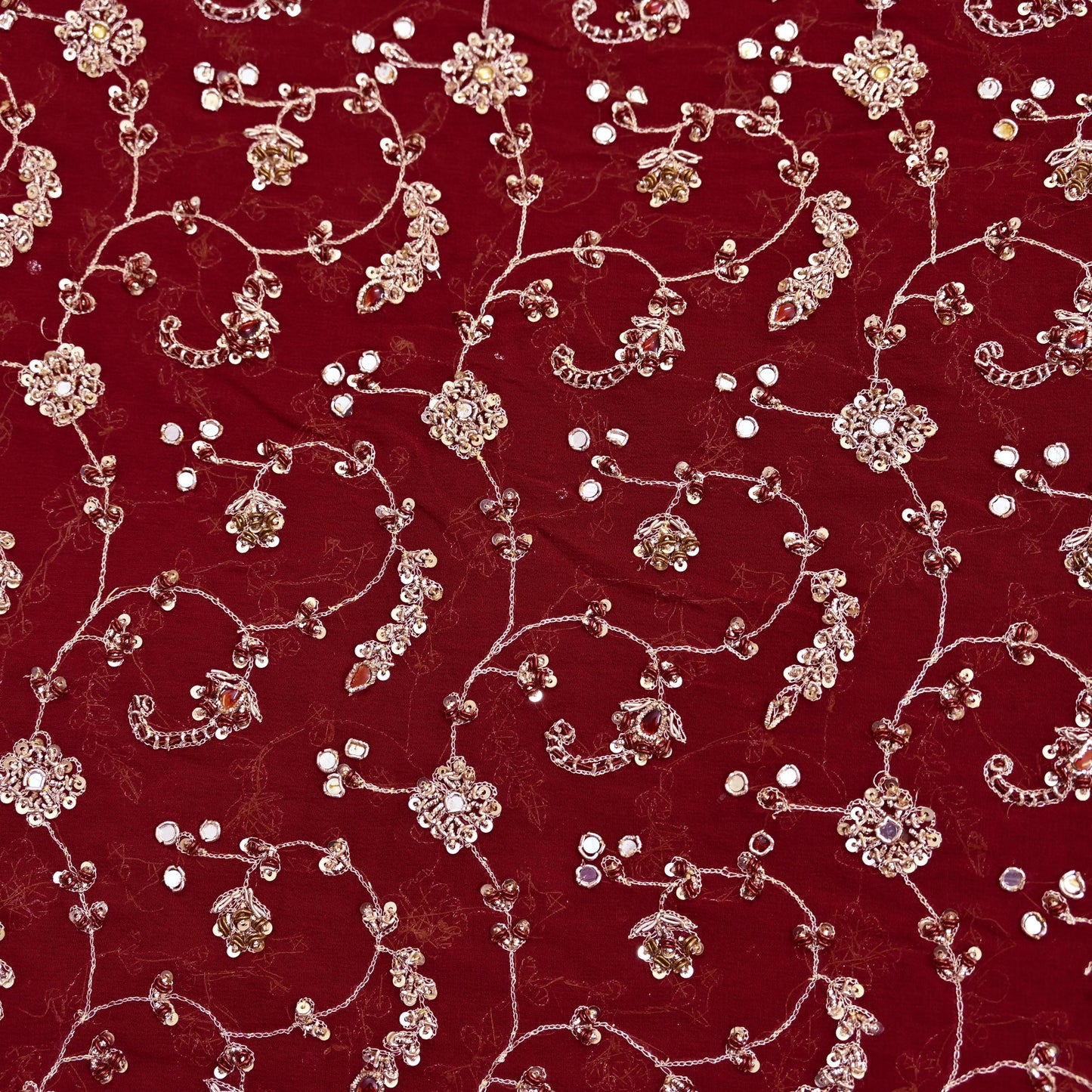 Indian Vintage Heavy Maroon Bridal Dupatta Pure Georgette Silk Hand Embroidered Zardozi, Dabka, Zari Work Party Wear Long Stole