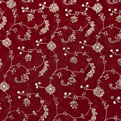 Indian Vintage Heavy Maroon Bridal Dupatta Pure Georgette Silk Hand Embroidered Zardozi, Dabka, Zari Work Party Wear Long Stole