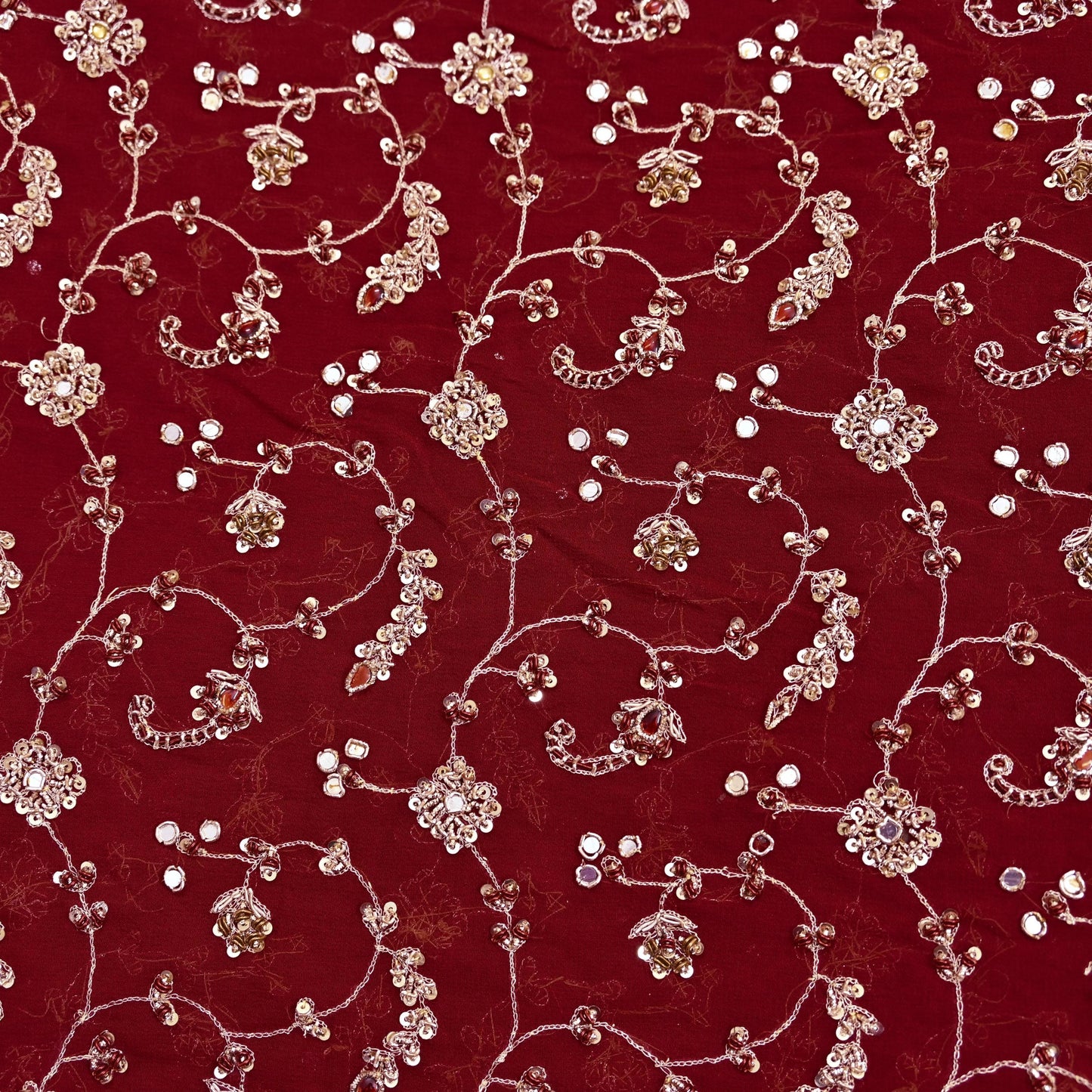 Indian Vintage Heavy Maroon Bridal Dupatta Pure Georgette Silk Hand Embroidered Zardozi, Dabka, Zari Work Party Wear Long Stole