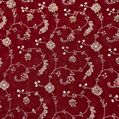 Indian Vintage Heavy Maroon Bridal Dupatta Pure Georgette Silk Hand Embroidered Zardozi, Dabka, Zari Work Party Wear Long Stole