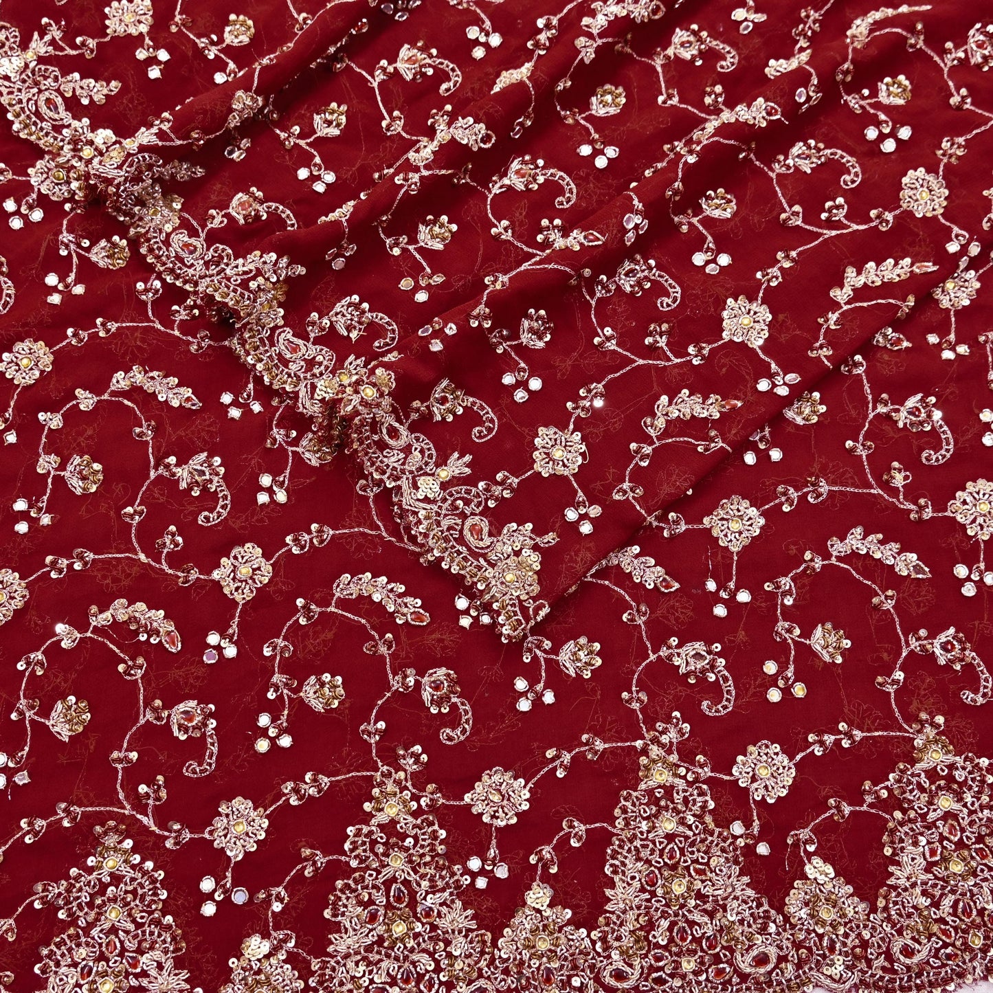 Indian Vintage Heavy Maroon Bridal Dupatta Pure Georgette Silk Hand Embroidered Zardozi, Dabka, Zari Work Party Wear Long Stole
