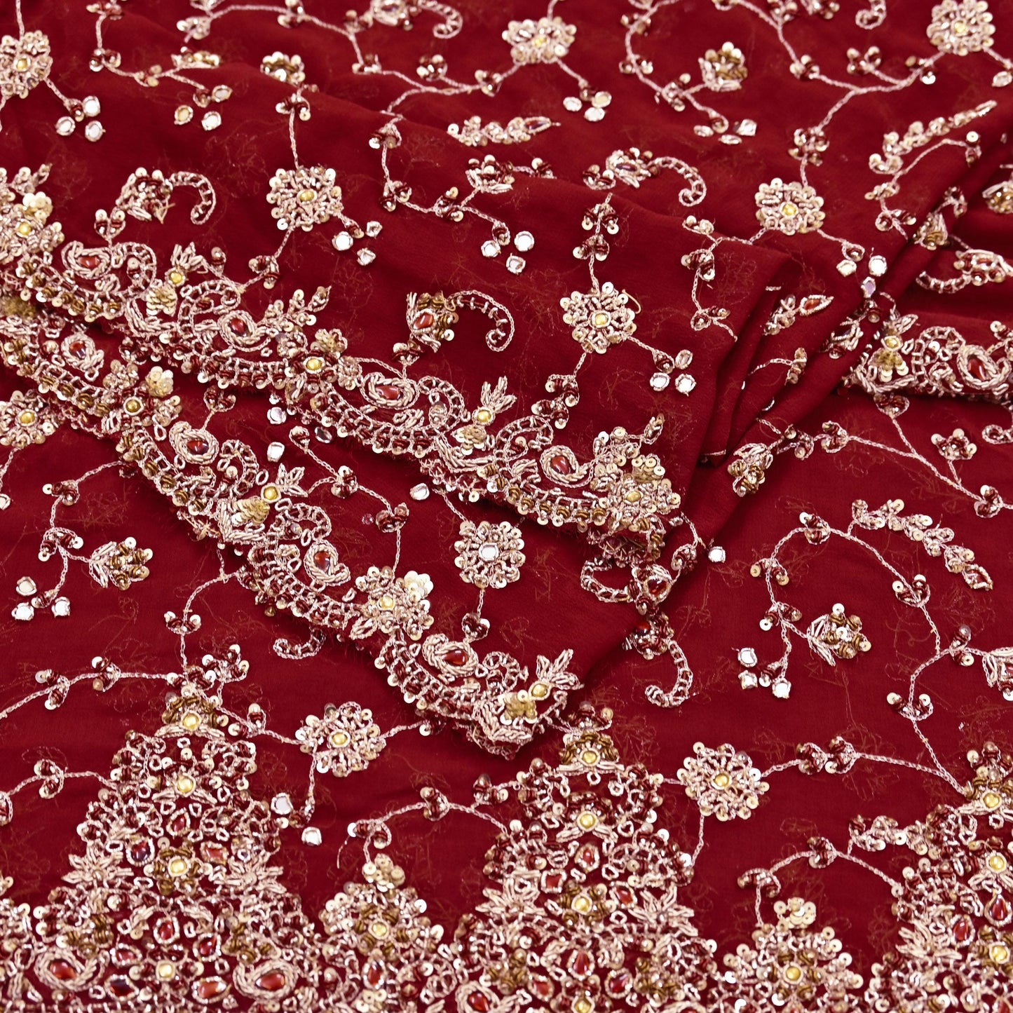 Indian Vintage Heavy Maroon Bridal Dupatta Pure Georgette Silk Hand Embroidered Zardozi, Dabka, Zari Work Party Wear Long Stole