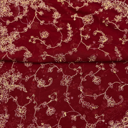 Indian Vintage Heavy Maroon Bridal Dupatta Pure Georgette Silk Hand Embroidered Zardozi, Dabka, Zari Work Party Wear Long Stole