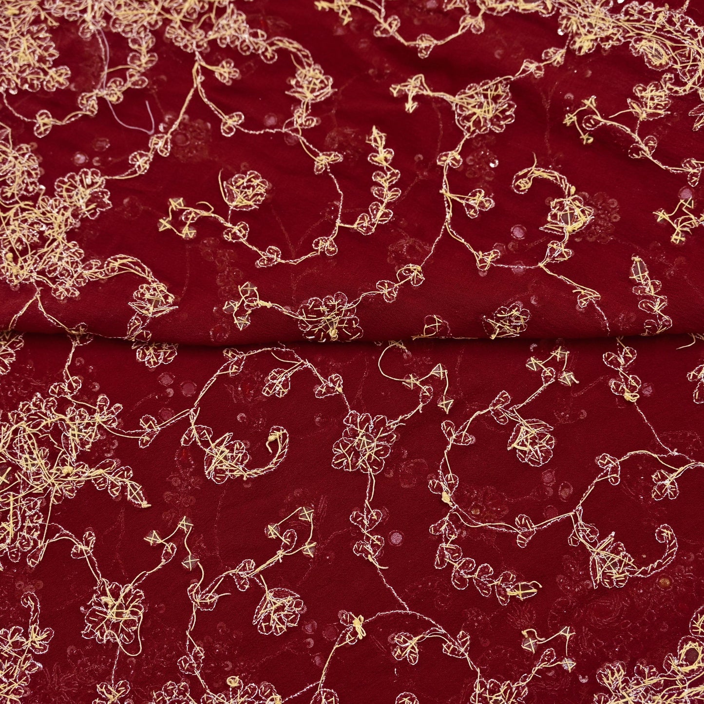 Indian Vintage Heavy Maroon Bridal Dupatta Pure Georgette Silk Hand Embroidered Zardozi, Dabka, Zari Work Party Wear Long Stole