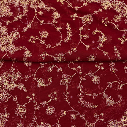 Indian Vintage Heavy Maroon Bridal Dupatta Pure Georgette Silk Hand Embroidered Zardozi, Dabka, Zari Work Party Wear Long Stole