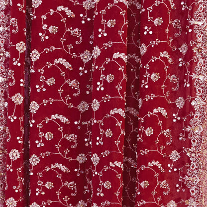 Indian Vintage Heavy Maroon Bridal Dupatta Pure Georgette Silk Hand Embroidered Zardozi, Dabka, Zari Work Party Wear Long Stole