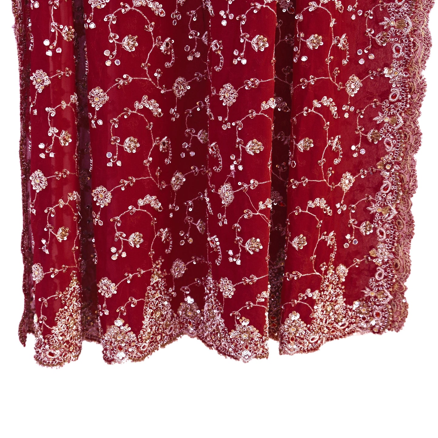 Indian Vintage Heavy Maroon Bridal Dupatta Pure Georgette Silk Hand Embroidered Zardozi, Dabka, Zari Work Party Wear Long Stole