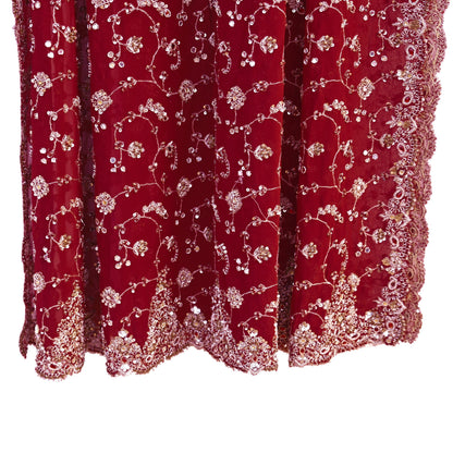 Indian Vintage Heavy Maroon Bridal Dupatta Pure Georgette Silk Hand Embroidered Zardozi, Dabka, Zari Work Party Wear Long Stole