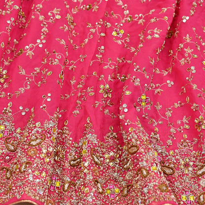 Indian Vintage Pink Pure Georgette Silk Hand Embroidered Lehenga 2pcs Set, Bollywood Wedding Wear